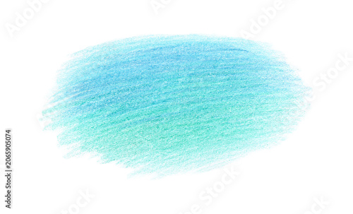 Abstract pencil drawing with blue and green color gradient isolated on white background