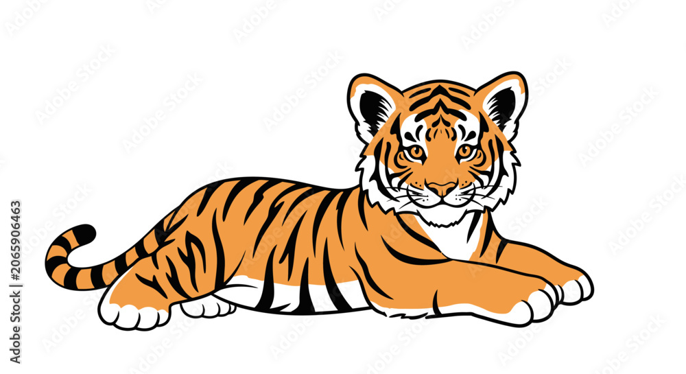 Obraz premium Tiger lying down looking forward calmly.