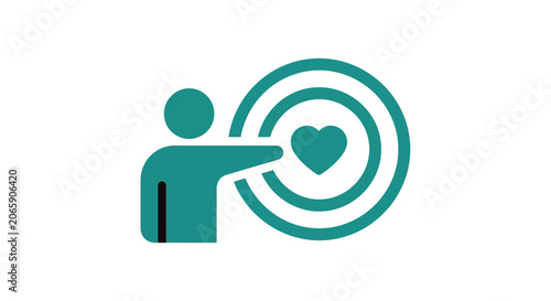 Obraz na plátne Teal icon of person aiming heart.