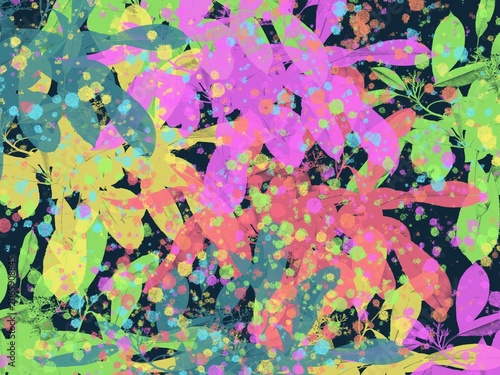 Artistic decor retro style background with leaves and lights multicolor art wallpaper illustration	