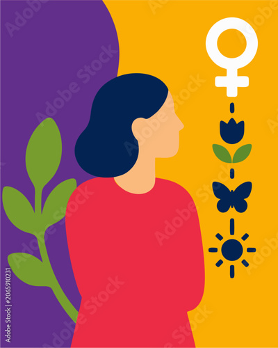 Принти на полотні Menopause Awareness Concept with Woman Hormonal Balance and Female Wellness Symb