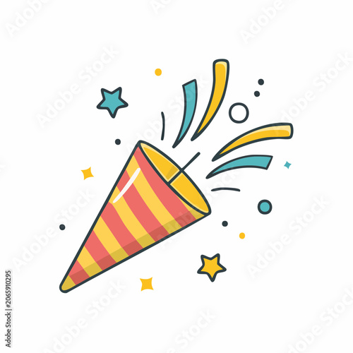 Party Popper Exploding with Confetti and Stars