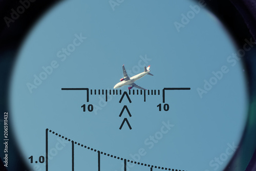 Tableau sur toile Scope view of aircraft during airspace observation.