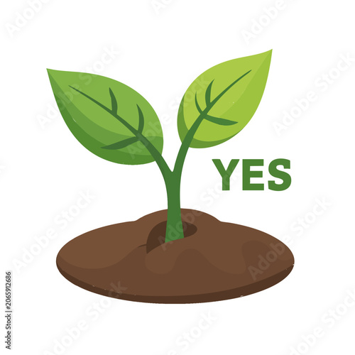 Plant from soil with YES symbol icon