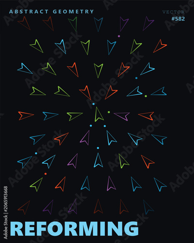 Set of abstract digital arrow cursor icons on black background