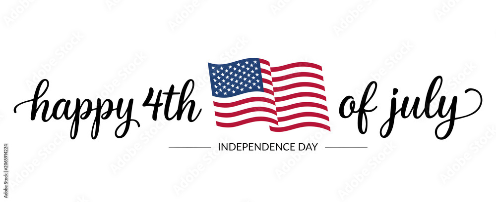 Fototapeta premium Happy 4th of july independence day greeting with waving american isolated on transparent background png