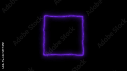 Abstract mauve neon rectangle frame animation with soft light emission, vibrant purple geometric border stroke isolated on black background 4K
