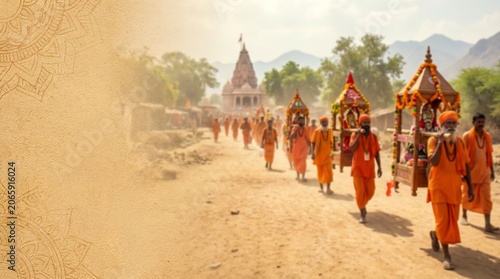 Hindu Pilgrimage Procession with Kanwariyas Carrying Holy Kanwar