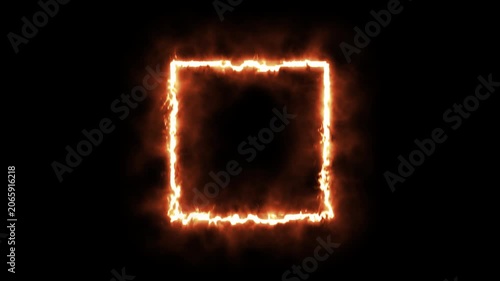 Abstract gold neon rectangle frame animation with mysterious smoke overlay, bright yellow geometric power lines light effect isolated on black 4K