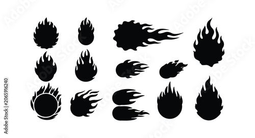 Quadro su tela Flame Silhouette Collection: A compilation of various flame shapes and fire element silhouettes, offering a diverse range of fiery designs for graphic creation