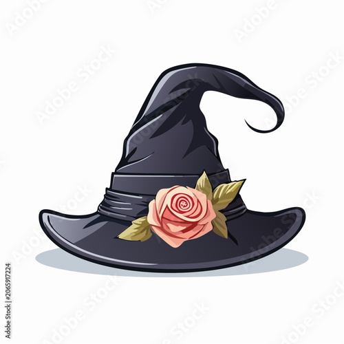 Witch Hat with Pink Rose Decoration