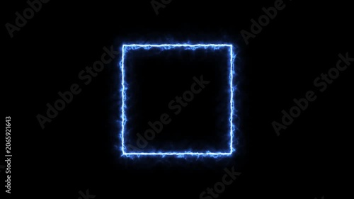 Abstract blue neon rectangle frame animation with high power light current, dynamic geometric energy lines isolated on black background 4K