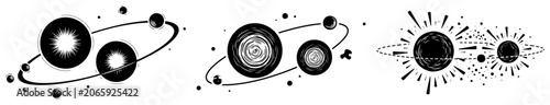 Φωτογραφία Celestial bodies collection with stars and orbiting planets in vintage woodcut s