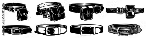 Tableau sur toile Leather belts with pouches and buckles set in detailed graphic style