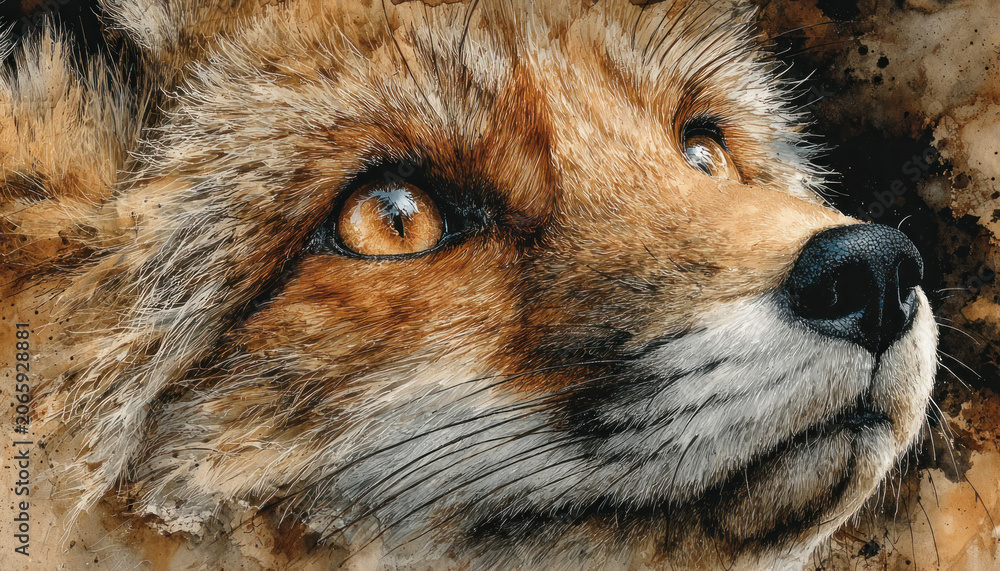 Fototapeta premium Watercolor Fox Portrait Close Up Animal Illustration Art