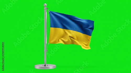 Ukraine National Flag Waving on Desk Pole Stand Against Green Screen Background for Global Projects
