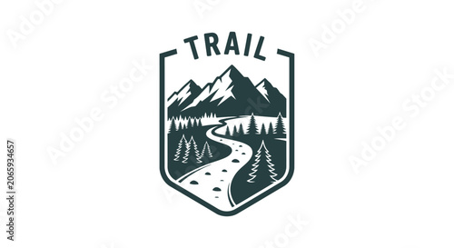 Photos Trail logo with mountain landscape design.