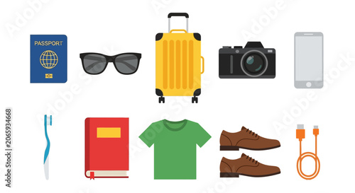 Travel objects and accessories collection.