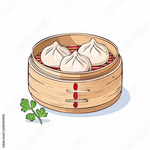 Steamed Dumplings in Bamboo Steamer Basket