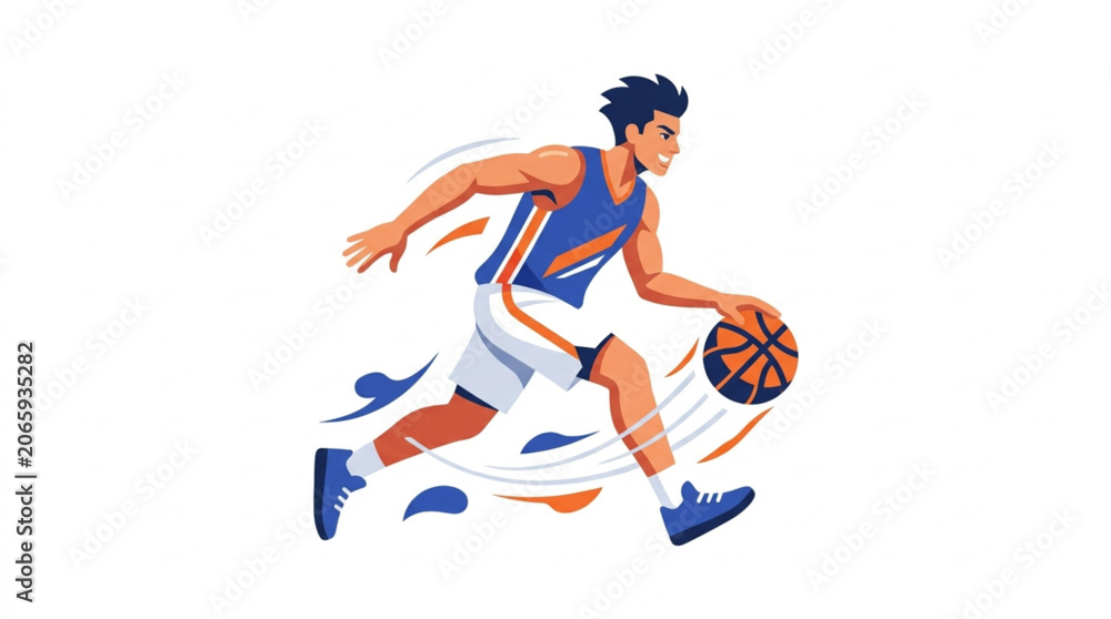 Fototapeta premium Athletic basketball player dribbling ball during a fast game.