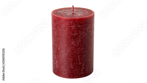 Foto Thick dark red textured paraffin wax pillar candle decoration isolated on transp