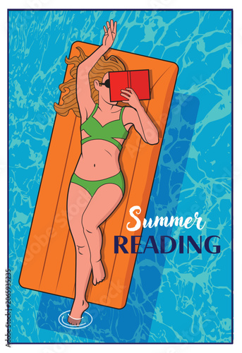 A woman floats in a pool while reading.