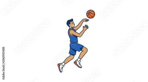 Obraz na plátně Athletic basketball player in mid-air shooting a ball during a game