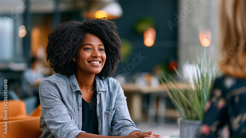 Talent acquisition specialist during onboarding conversation, realistic corporate environment