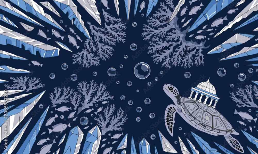 Fototapeta premium Blue winter coral underwater pattern