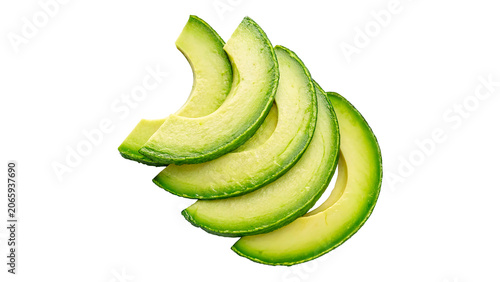 Bild auf Leinwand Slices of fresh green ripe avocado arranged neatly isolated on transparent backg