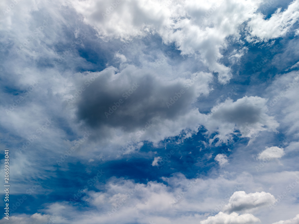 Fototapeta premium Blue sky with white and grey clouds forming patterns