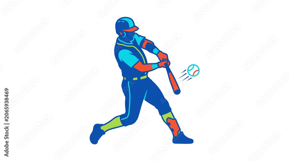 Fototapeta premium Baseball player swinging bat at ball during game action.