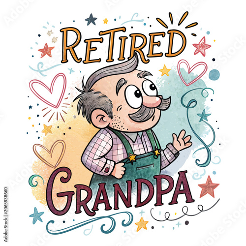 Retired grandpa with stars and hearts