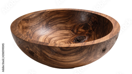 Tableau sur toile Isolated handcrafted wooden bowl with unique natural wood grain pattern and orga