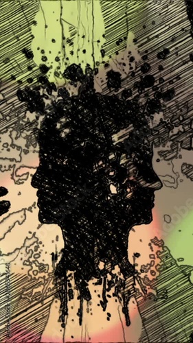 Abstract Dual Human Silhouette with Fragmented Mind and Mental Health Concept