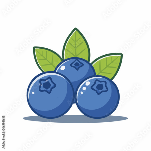 Cartoon Blueberries with Leaves