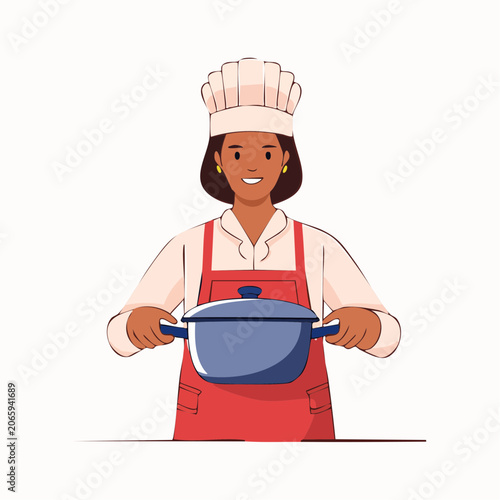 Chef Woman Holding Pot