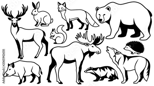 Minimalist Black and White Animal Silhouettes Collection in Continuous Line Art Style