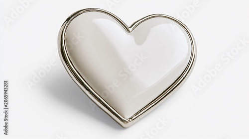 Elegant Glossy Enamel Heart Pin with Metal Outline on White Background