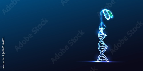 DNA Double Helix AgrotTech Crop Genetics Robotic Farming Precision Agriculture Glowing Blue Vector