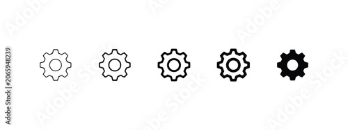 Fotografie Five gear with increasing line thickness and solid fill