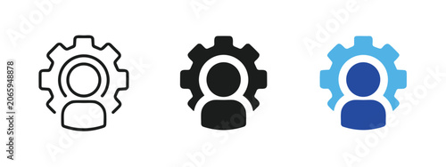 Tableau sur toile User profile gear in outline, solid black, and two-tone blue styles
