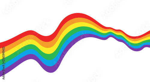Bold solid rainbow flowing wave on white background.