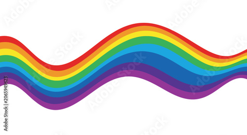 Bold rainbow colored arching wave bands.