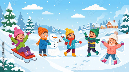 children playing in the snow