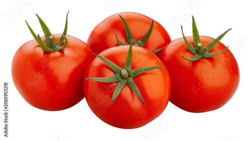 Φωτογραφία Isolated group of fresh ripe red tomatoes with green stems, healthy organic vege