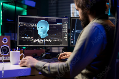 Canvastavla IT expert talking with AI becoming sentient and asking questions about itself