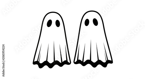 Принти на полотні Two Cute Cartoon Ghosts, Halloween Characters, White Spooky Figures with Black E