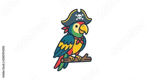 Cute Pirate Parrot Cartoon Character Wearing a Tricorne Hat