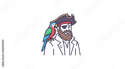 Cartoon Pirate with Parrot Illustration